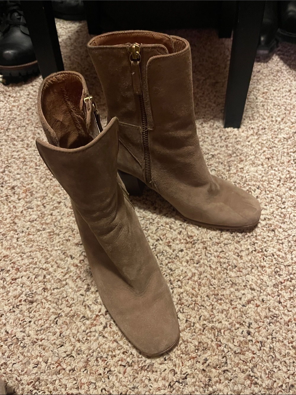 Women's Sand Suede Ankle Boots with Side Zip